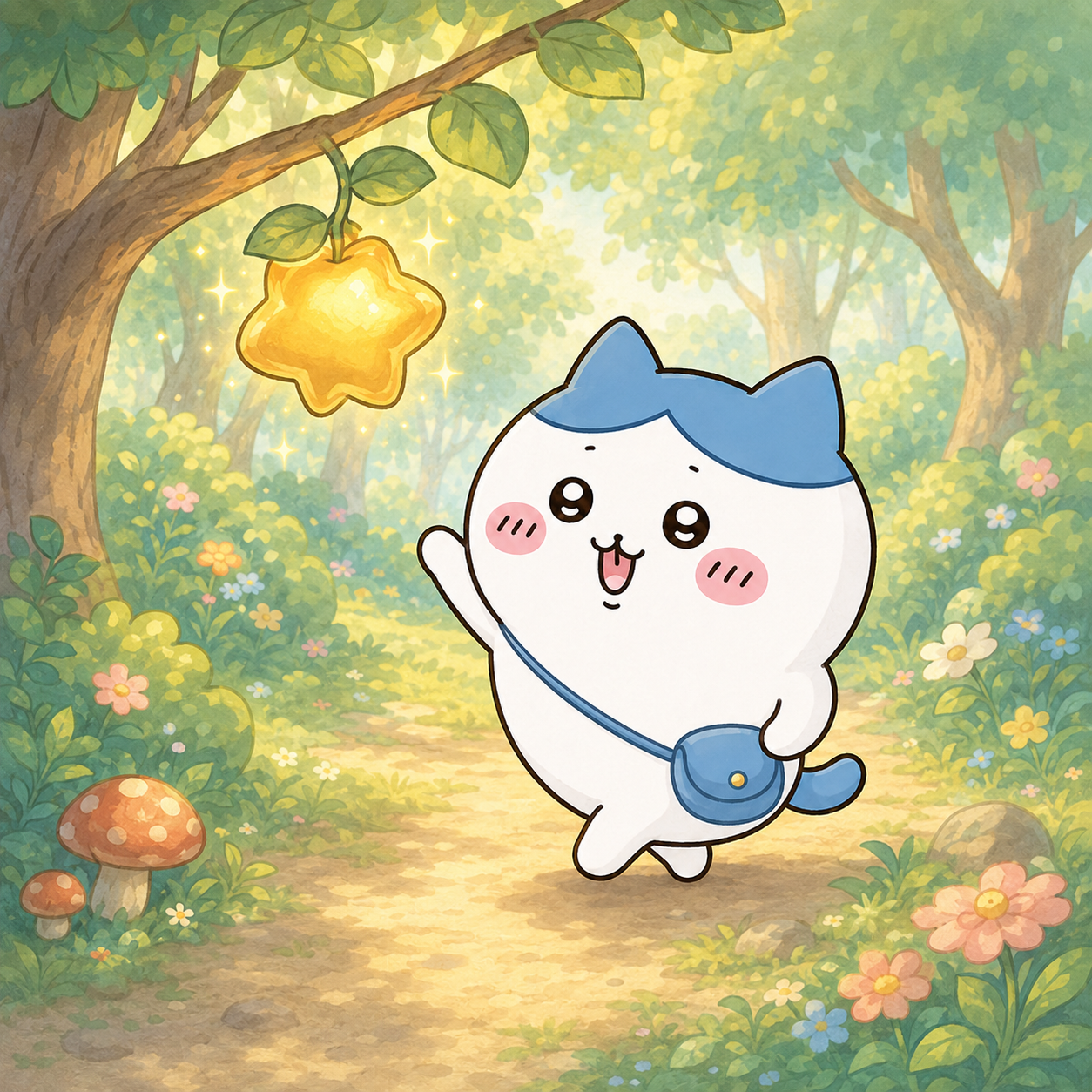 Hachiware finding a glowing star fruit